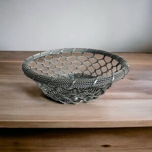 Vintage Silver Metal Wire Basket 11.5" Square Bread Fruit Serving Retro Decor VG